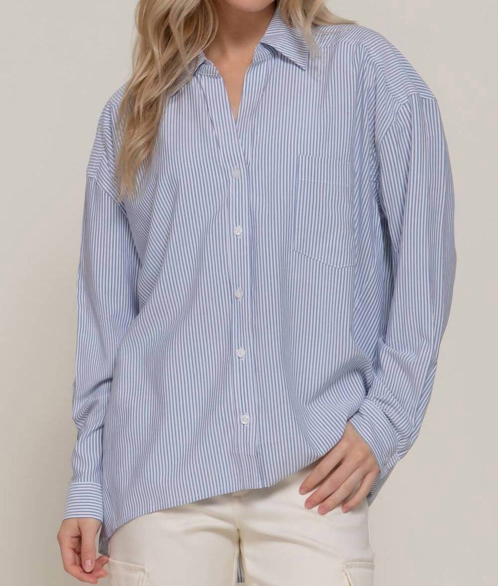 NEW ACTIVE BASIC acadia long sleeve button down shirt in blue/off white